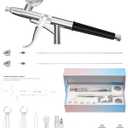 Airbrush Kit, Airbrush Gun Dual-Action Gravity with 0.2, 0.4 & 0.5mm Needle/Cleaning Sets, Air Brush with 2 1/3 oz Fluid Cup for Painting, Modeling, Cake Decor, Pastry, Makeup, Nail Art etc.