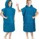 SUN CUBE Kids Changing Robe Surf Poncho, Kids Beach Towels, Hooded Towel for Teens Bath Pool, Microfiber Quick Dry Wearable Towel Poncho with Hood, Swim Towel for Girls 8-12 Years, Teal Sea Blue