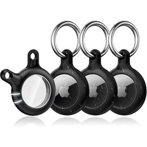 Air Tag Holders 4 Pack, Swivel Air-Tag Keychain Holder Case - Anti-Scratch with Clear TPU, Pet Chew Proof, Twist Lock Design - Metal Key Chain Ring for Kids, Cat, Dog and Luggage (103-All Black)