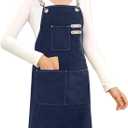 Cotton Canvas Cross Back Apron for Art Painting Garden Chef Bartender Work,Women Men 3 Pockets Waterproof Adjustable M-XXL (Blue)