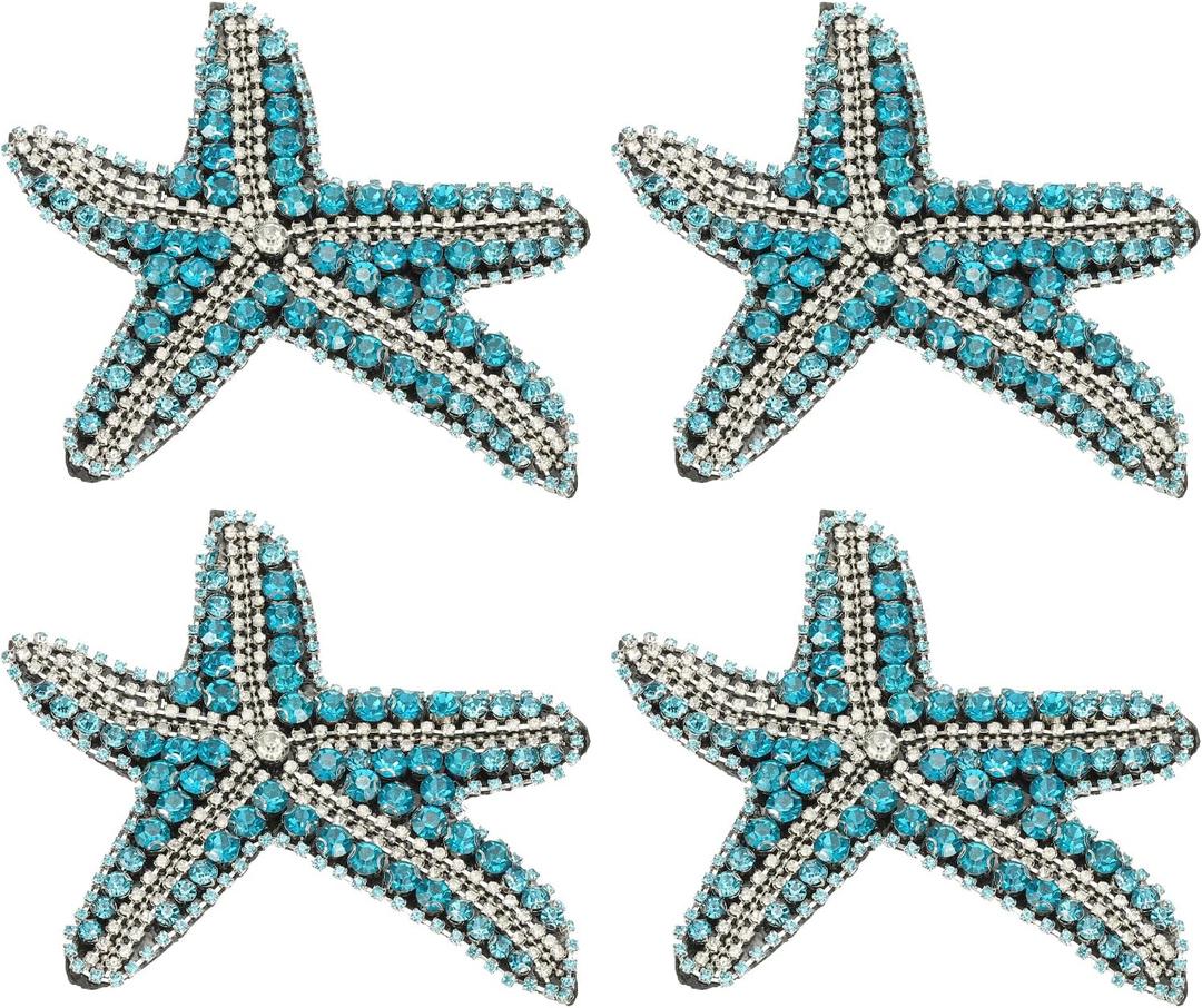 PATIKIL 4 Pcs Starfish Rhinestone Beaded Patch, Starfish Sequin Applique Patches Sew on Fabric Sequin Patch for Clothing Bag Jeans Shoes Hats Jacket DIY Crafts, Blue