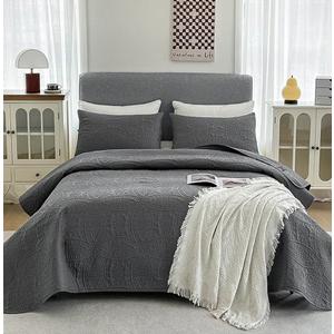 Bedspreads Queen Size,Ultrasonic Quilted Bed Cover ,Ultra Soft Microfiber Bedspread,Lightweight & Breathable, All Season Use, Light Gray