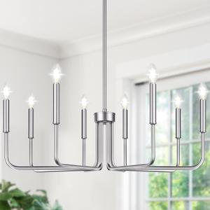 8-Light Farmhouse Chandelier for Dining Room Lighting Fixtures Hanging, Brushed Nickel Dining Light Fixtures Industrial Chandelier for Bedroom, Foyer, Hall, Kitchen, Living Room and Entryway