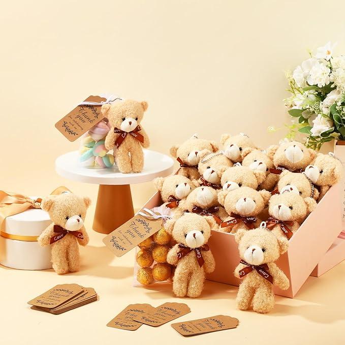 Lenwen 90 Pcs Bears Party Favors Mini Pocket Bear Bulk Tiny Stuffed Bear Baby Shower Decoration 4.7 Inch Animal Keychains Doll for Christmas Memorial Birthday Gifts