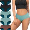 TIICHOO Period Underwear for Women Heavy Flow Soft Menstrual Panties Teens Ladies Leakproof Incontinence 5 Pack (Large, 2 Black/2 Turquoise/1 Brown)
