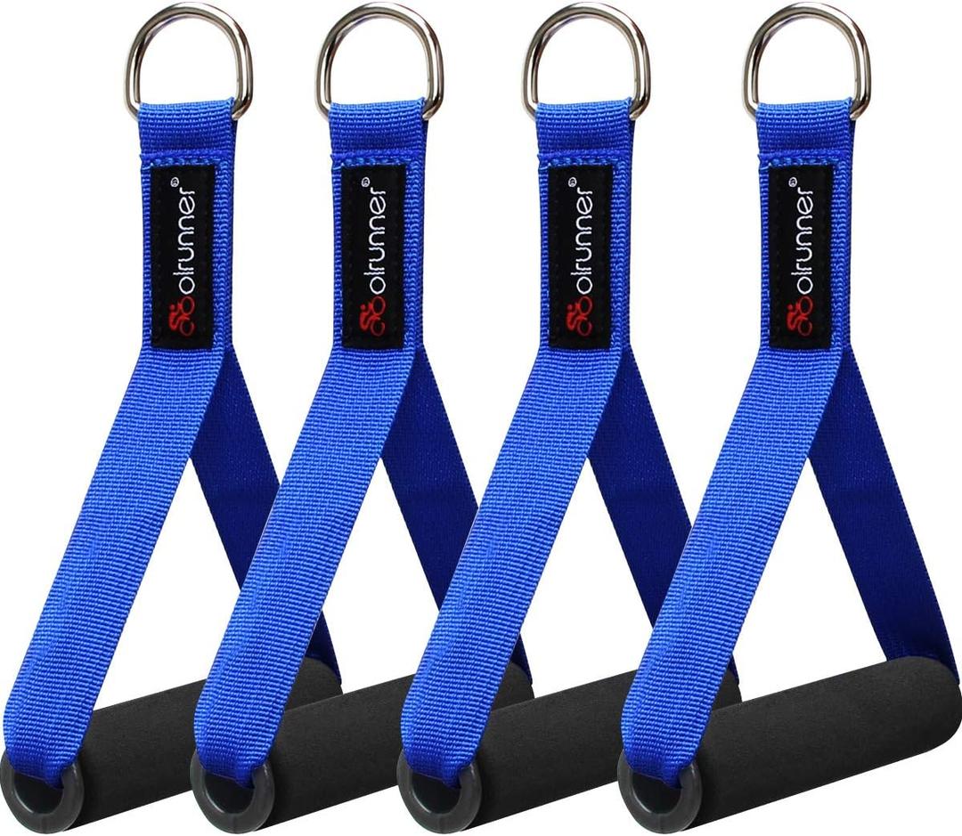 Coolrunner 2 Pair Resistance Band Handles Grips Fitness Strap Wide Design Heavy Duty Cable Handles with Solid ABS Cores, Heavy Gauge Welded D-Rings (4-Piece Set) (Blue)