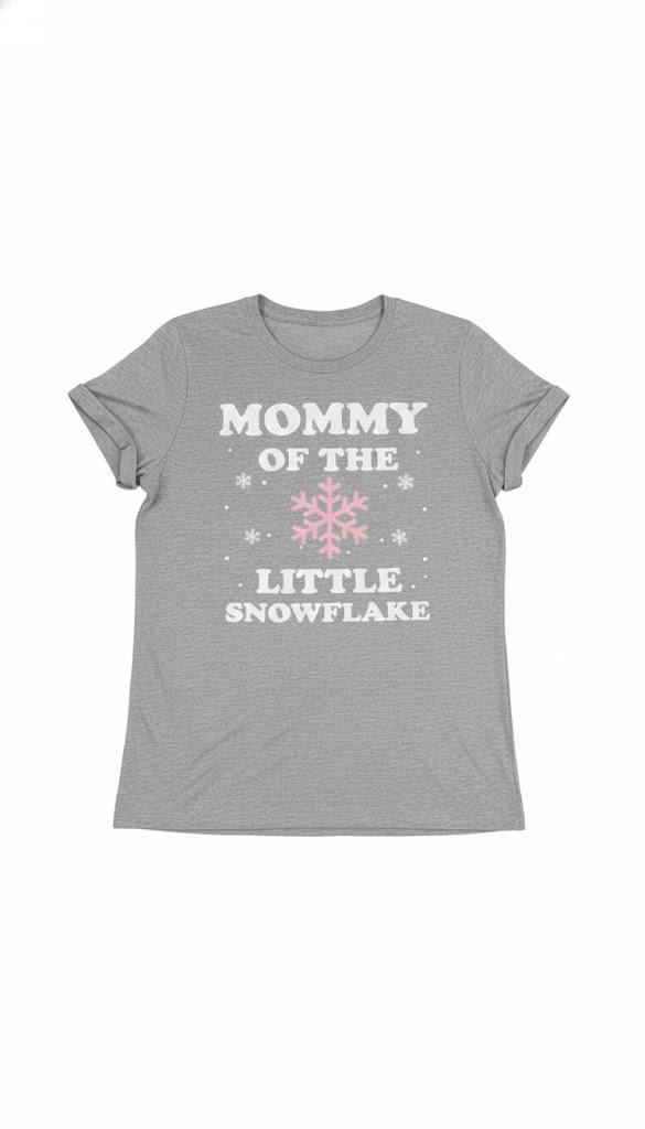 Mommy of the Little Snowflake Christmas Baby Shower Girl T-Shirt, Grey, M