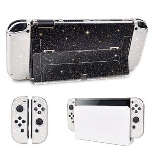 DLseego Protective Glitter Case Compatible with Switch OLED Console - Updated Version, Bling Soft TPU Cover with Shock-Absorption and Anti-Scratch Design - Golden Crystal
