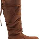 Unisex Renaissance Boots Men's Medieval Cosplay Boots Women Halloween Vintage Stage Pirate Viking Tied Boots Shoes (Brown)