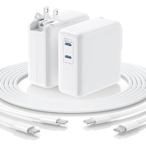 Essri MacBook Pro Charger,75W USB C Charger 2Pack with Foldable Plug,Dual 75W Ports Fast Charging for MacBook Pro Air,iPad Pro,iPhone 17/16/15,Includes 6FT+10FT USB C to C Cables - White