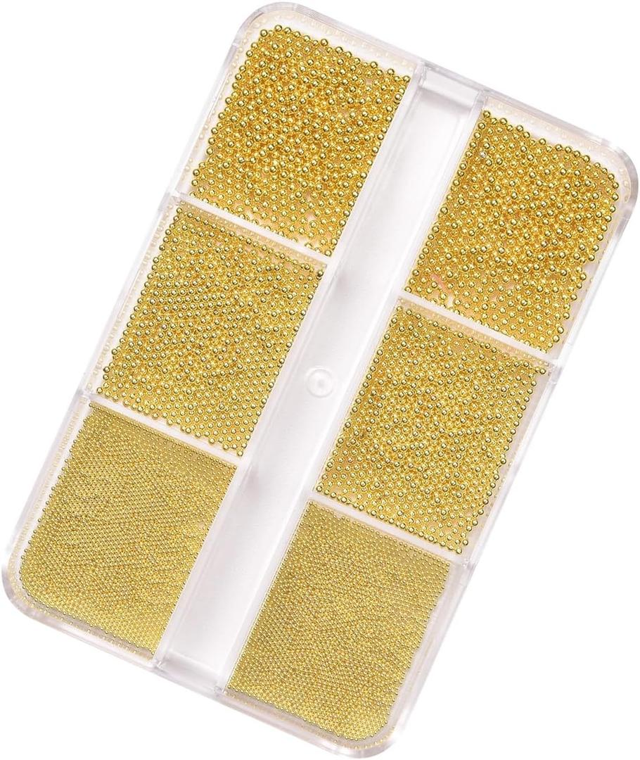 Mini Nail Art Stainless Steel Beads Nail Art Decorations Nail Art Charms, Gold Small Caviar Nail DIY Beads Nail Jewelry for Nail Salons and Home Use
