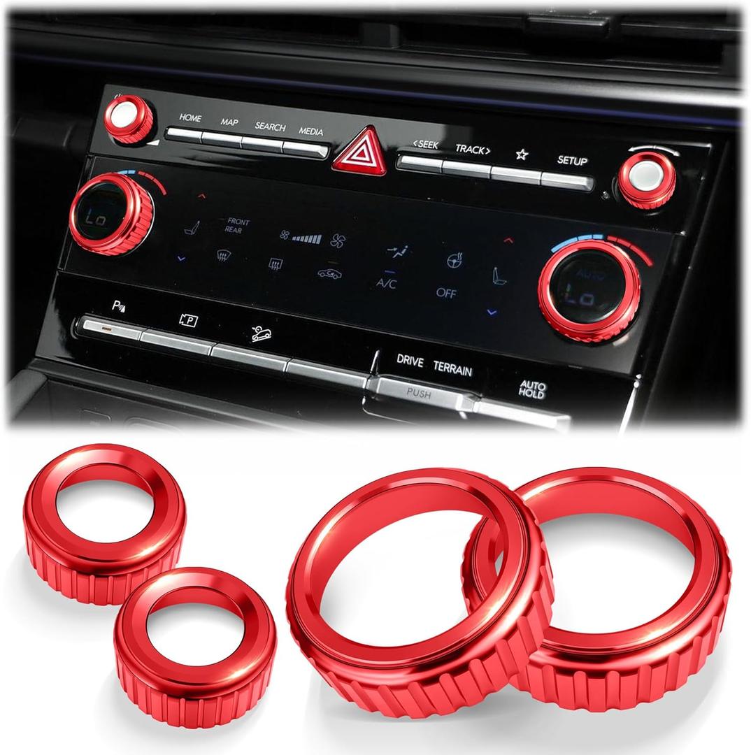 for 20242026 Hyundai Santa Fe, 2025-2026 Santa Cruz & Tucson Accessories (Excludes SE Trim) 4PCS Aluminum Knob Cover Trim Set (Red) for AC & Volume, Interior Upgrade, Knob Protection