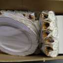 Liacere 350PCS Gold Plastic Plates-Disposable White and Gold Plates 50guest Baroque Plastic Dinnerware include 100Plates, 50Pack Pre Rolled Napkins with Silverware 50Cups for Wedding&Christmas