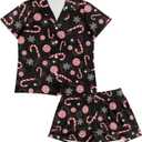 Christmas Pajamas for Women Set of 2 Pieces Button Down Pj Sets S-2XL Sleepwear Loungewear with Scrunchies