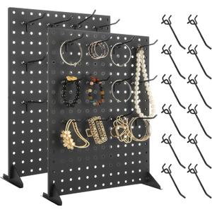 YOUNTHYE 2PCS Peg Board Display Stand with 24 Peg Hooks 17x13 inch Desk Pegboard Stand Metal Pegboard Display Stand for Retail Craft Shows & Fairs Black Desk Pegboard Panels