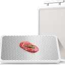 LOZOVIN 16"*11" Double Sided Stainless Steel/Wheat Straw Cutting Board, Separate Surfaces for Meat & Veggies,Non Toxic Chopping Board for Kitchen,Dishwasher Safe, Scratch Resistant Mesh Design,White