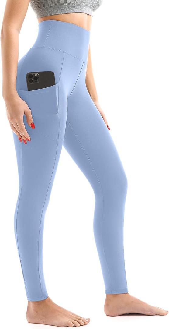 Walifrey Leggings with Pockets for Women, High Waisted Buttery Soft Womens Leggings for Gym Yoga Workout (Large-X-Large, Light Blue)
