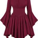 Scarlet Darkness Renaissance Costume Women Pirate Peasant Off Shoulder Bell Sleeve Fairy Dress (Large, Red)