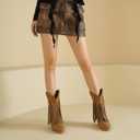 Women's Rhinestone Fringe Cowgirl Ankle Boots, Sparkly Western Cowboy Boots Pointed Toe Knee Block Chunky Middle Heel Pull On Bling Tassel Booties for Women Girl Party