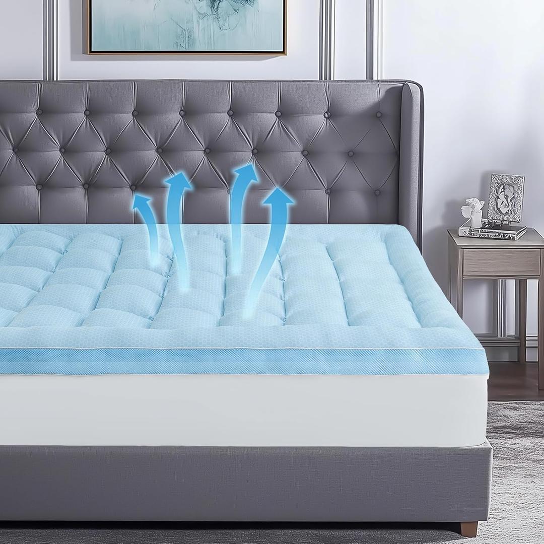 BEDELITE Cooling Mattress Topper King Size for Hot Sleepers, Soft Pillow Top Mattress Pad for Back Pain Relief, Fits 8"-21" Deep Pocket