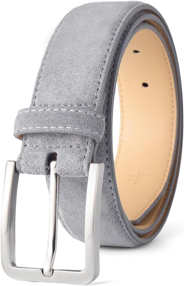 Men's Belt Casual Genuine Leather Suede Belts for Men 1 3/8" Wide Elegant Golf Dress Belt (Gray)