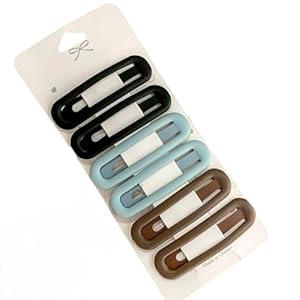6 Pcs 2.5 Inch Matte Metal Snap Hair Clips Grips Hair Barrettes Rectangle BB Clips Pins for Girls, Women, Hair Accessories, keep loose hairs bangs and flyaways away from face (Black-Blue Set)