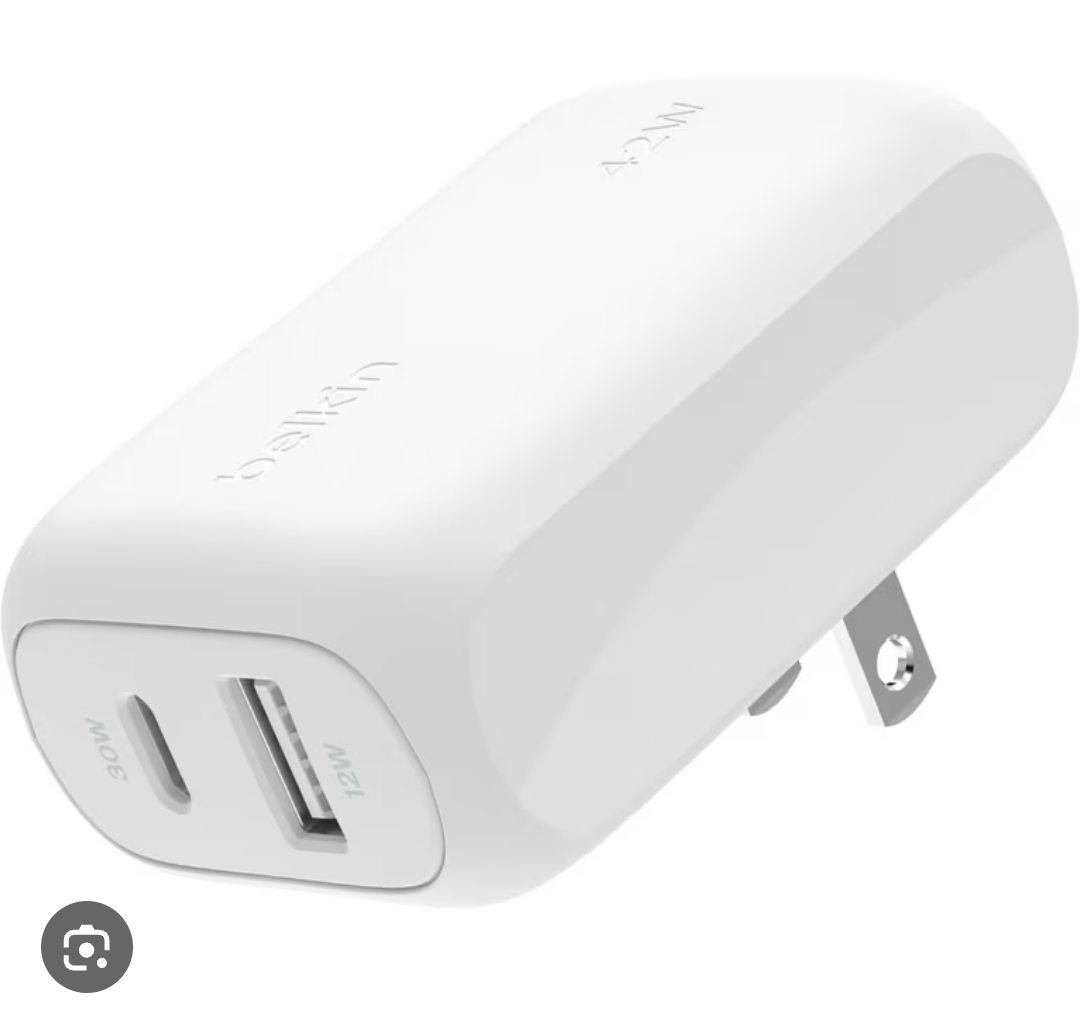 Belkin 42W Dual Port Wall Charger, USB-C + USB-A Charger - Fast Charging for iPhone 16, 15, 14, 13, Pro, Pro Max, Plus, iPad, MacBook, Galaxy S25 Ultra, Pixel, Nintendo Switch 2 & More - White