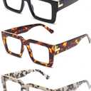 JM 3 Pack Reading Glasses for Women Men, Fashion Square Blue Light Blocking Readers