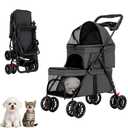 YYW Double Pet Stroller for Small Cats and Dogs, Foldable Kittens Puppies Travel Strolling Cart with 2 Carriages, Cup Holder & Lockable Wheels, Ideal for Multi-Pet Families(Black)