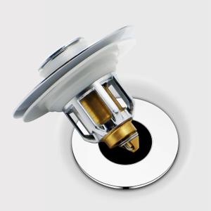 Bathroom Sink Stopper, Pop up Drain Filter Brass Basin Sink Drains, Universal 2 in 1 Pop-Up Bathroom Sink Plug Strainer with Anti-Clogging Filter Basket(Chrome Silver)