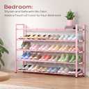 Bumusty 5-Tier Long Expandable Shoe Rack for Closet, 18"-44" Adjustable Shoe Rack for Entryway, 25-30 Pairs Large Shoe Organizer Shelf Storage, Sturdy Metal, Pink