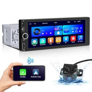 LUSSUVOX Wireless Single Din Car Stereo-Apple CarPlay, Android Auto, 6.86 Inch Touchscreen Car Radio Receiver, Bluetooth, Backup Camera, GPS Navigation, Mirror Link