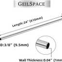 GeilSpace 3/8" OD 304 Stainless Steel Tube, 24 inch Length, Round Metal Weldable Pipe, DIY Industrial Straight Metal Tubing (3/8"OD-24"-2PCS)