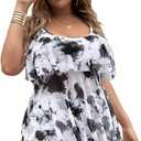 WDIRARA Women's Plus Size Tie Dye Ruffle One Piece Swimsuit Monokini Swimwear (White, XXL)