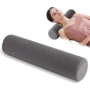 Neck Roll Pillow, Cervical Roll Pillow with Liner and Washable Zippered Cover, Round Neck Pillows, Bolster Pillow for Sleeping, Ideal Cylinder Pillow for Spine, Neck and Back - Grey