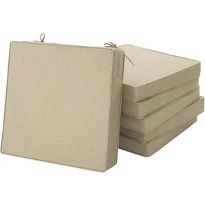 Outdoor Chair Cushions, Water-Resistant & Fade-Resistant, Patio Furniture Square Seat Replacement Chair Pads with Ties, Removable Cover, Non-Slip Bottom, Set of 6, 19 x 19 Inch, Natural