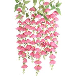 IPOPU Pink Hanging Flowers Artificial Plants 3Pcs Fake Wisteria Vine Garland 4.6ft Lily of The Valley for Outdoors Hanging Silk Flowers for Wall Backdrop Wedding Arch Home Garden Decorations(Pink)