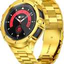 SUPLINK Stainless Steel Case and Bands Compatible Samsung Watch 5 Pro Band 45mm (2022), Adjustable Solid Metal Protector Rugged Cover Strap for Samsung Galaxy Watch 5 pro Men Business Gold (45mm(Galaxy Watch 5 Pro))