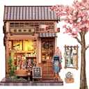 Cutefun Book Nook Kit, DIY Miniature House Kit for Adults, Teens and Beginners, Japanese Sakura Booknook Tiny House Bookshelf Decor 3D Wooden Puzzles, Gifts for Friends & Family (Sakura Kimono Shop)