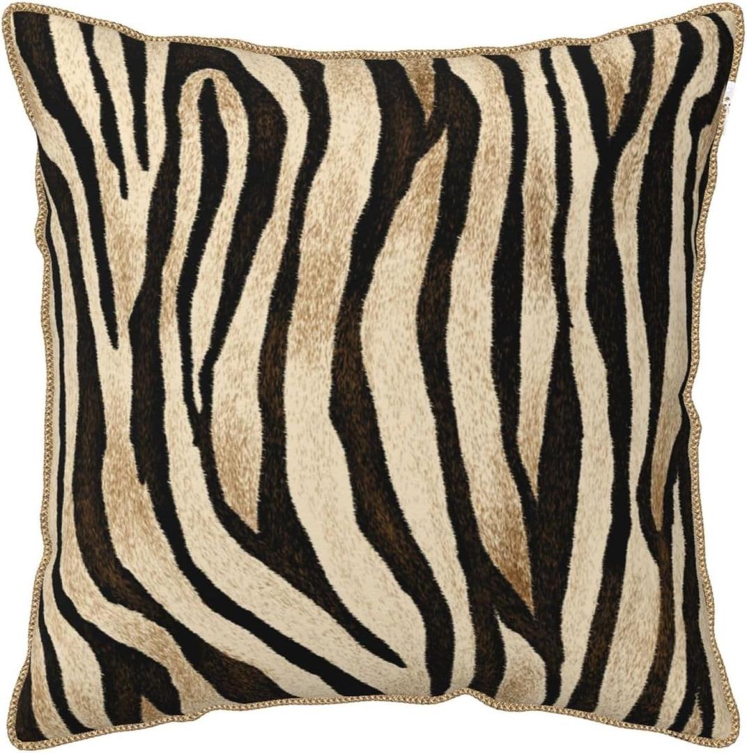 Tiger Skin Animal Print Black and Gold Velvet Throw Pillow Covers Home Deco Zebra Stripes Pillowcase Square Pillow case Cushion Cover for Bed Sofa Living Room Car Indoor and Outdoor 18"x18"
