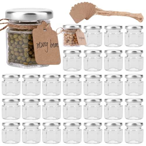 Accguan 30 Pcs 1.5 oz Glass Jars with Silver Lids, Mini Mason Jars for Gifts, Crafts, Wedding, Spice, ExtraTags String