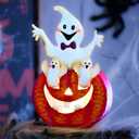 2 x TERESA'S COLLECTIONS Halloween Decorations LED Jack-O-Lantern Pumpkin Lantern Battery Operated,Cute Spooky Orange Metal Lantern with Candle for Home,Yard,Table Top,Trick Or Treat,Gifts for Party (Medium)