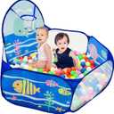 Kids Ball Pit, Pop Up Children Play Tent, Toddler Ball Pool Baby Crawl Playpen with Basketball Hoop, Portable Toys for Girls Boys, 4 ft / 120 cm, Balls Not Included, Ocean