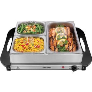 Chefman Electric Buffet Server + Warming Tray w/Adjustable Temperature & 3 Chafing Dishes, Hot Plate Perfect for Holidays, Catering, Parties, Events & Home Dinners, 14" x 14" Surface, Stainless Steel
