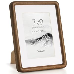 Fun Memories 7x9 Picture Frame, Solid Walnut Wood 7 x 9 Frame with Real Glass, Hard Wood 7 by 9 Photo Frame for Wall & Tabletop Display,7x9 Picture Frame Matted to 5x7, Natural Walnut Color