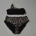 AI'MAGE Women's Bikini Sets Reversible Wear Cutout One Shoulder Top with Mid Waist Two Piece Bathing Suit (Large, Black Leopard)