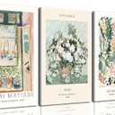 Framed Sage Green Matisse Wall Art Set of 3 Vintage Vin Gogh Flower Market Posters Retro Open Window Canvas Prints Abstract Aesthetic Artwork Painting Picture Decor for Living Room Bedroom 12x16in