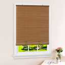 Cordless Solstice Vinyl Roll-Up Blind - 30 Inch Width, 72 Inch Length, Quarter Inch Vinyl Slats - Woodtone - Soft Light Filtering Horizontal Windows Blinds for Indoor & Ourdoor by Achim Home Decor