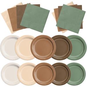 CMUSKO Woodland Baby Shower Decorations - 150pcs Brown Sage Green Forest Animal Theme Plates & Napkins Kit Serves 50- Safari Party Supplies for Birthday, Baby Shower Neutral