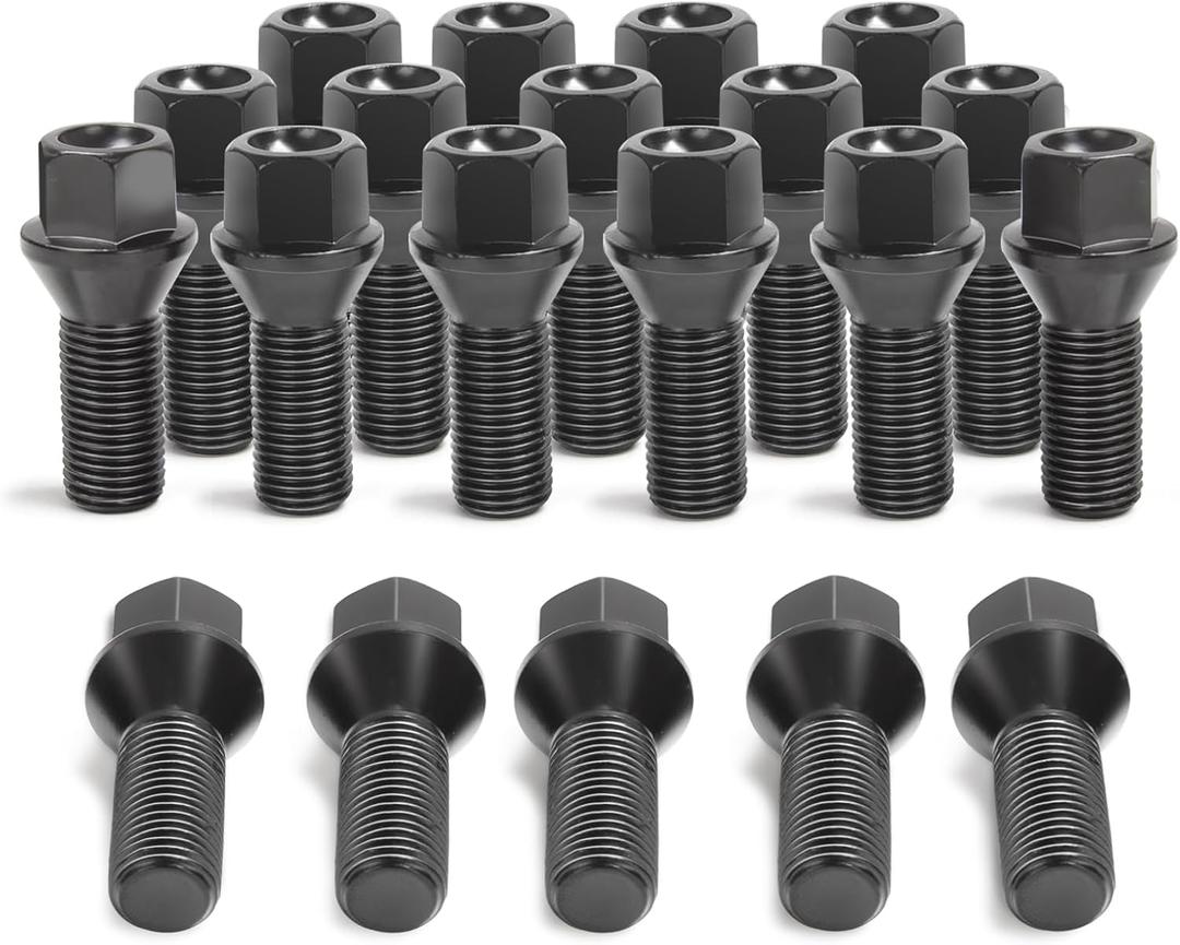 14x1.5 Lug Bolts Fit for A3 A4 A5 A6 A7 A8 S3 S4 S5 S6 S7 S8 Jetta Tiguan Golf Beetle CC, M14x1.5 Lug Bolts Black 20PC 28mm Shank(OEM Length) 52mm Length Conical Bulge Seat